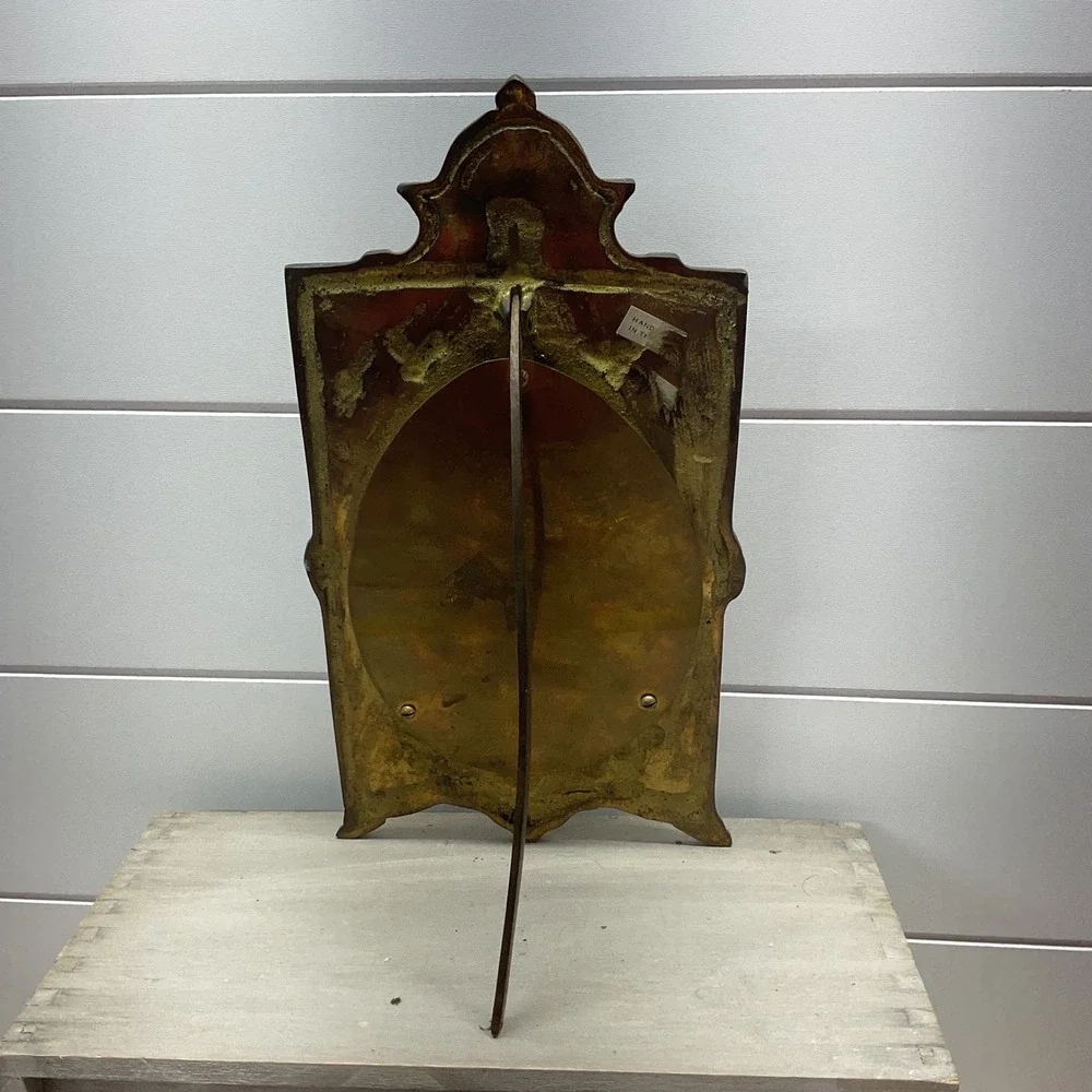 Vintage Ornate Brass Picture Frame Victorian Style Oval Tabletop Easel 10.5in